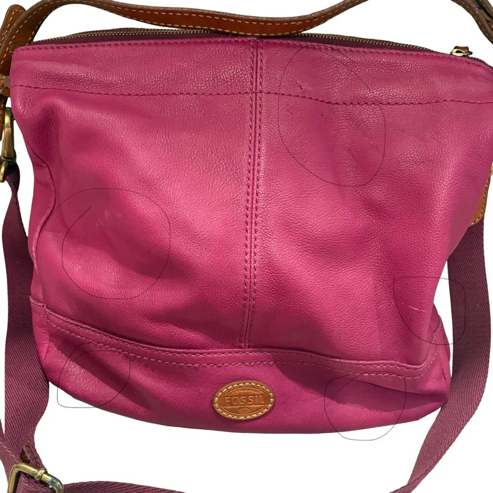 Vtg Fossil Magenta Hobo Double Strap Hobo Pebbled Leather Shoulder Crossbody Bag - Picture 12 of 16
